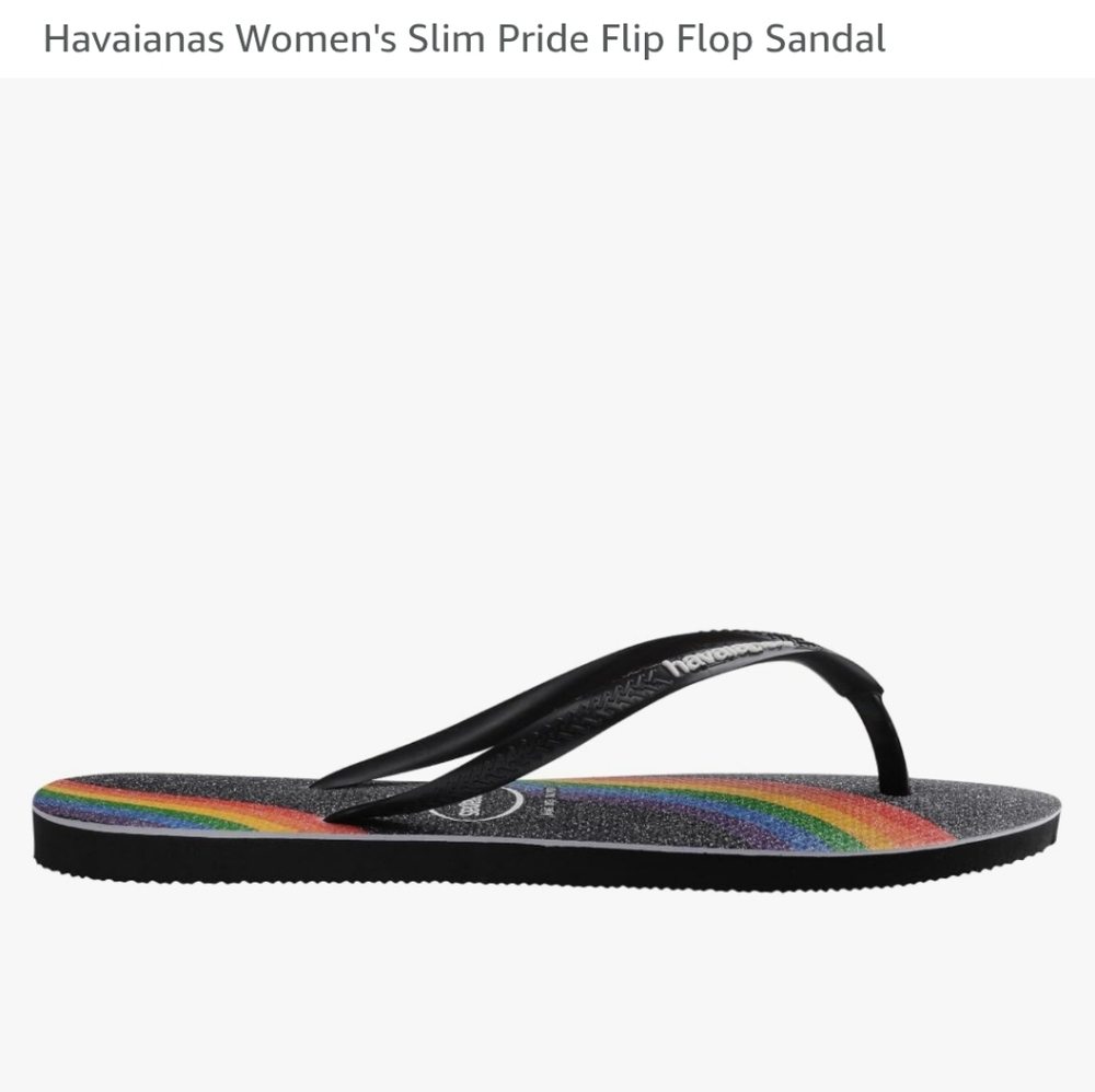 NWT Women's Havaianas Slim Pride Flip Flop Sandal - Black Rainbow - Picture 9 of 12